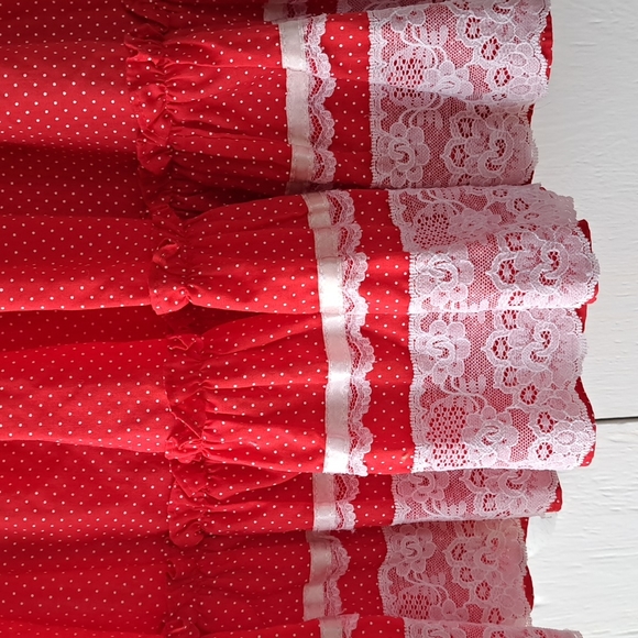 Vintage 80's Mini World Lace & Ruffle Red & White Polka Dot Dress SZ 7 - Picture 5 of 11
